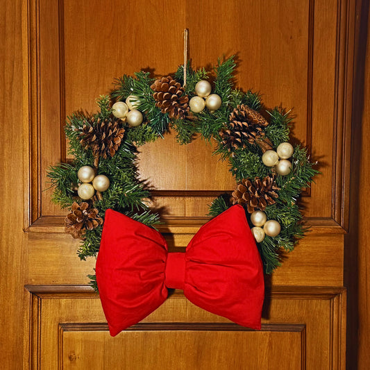 Ghirlanda oro con luci e fiocco